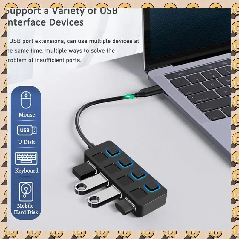 A003 4 Ports USB 3.0 Hub With Individual LED Lit Power Switches USB HUB Adapter Expander Multi USB Splitter For Mac PC
