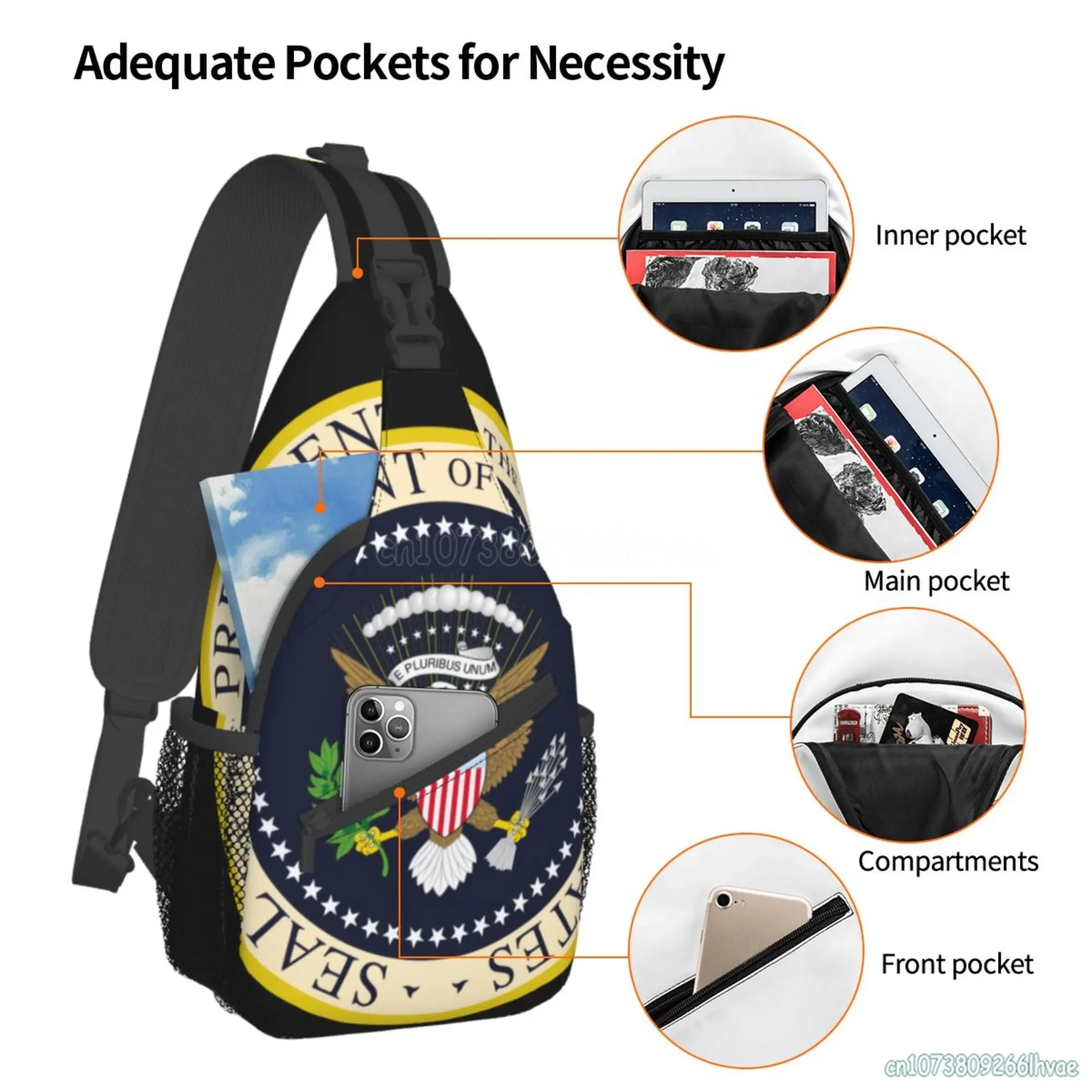 Bolso cruzado con sello del Presidente de los Estados Unidos, bolsa de pecho, mochila de viaje informal Unisex para viajes, playa, Camping,