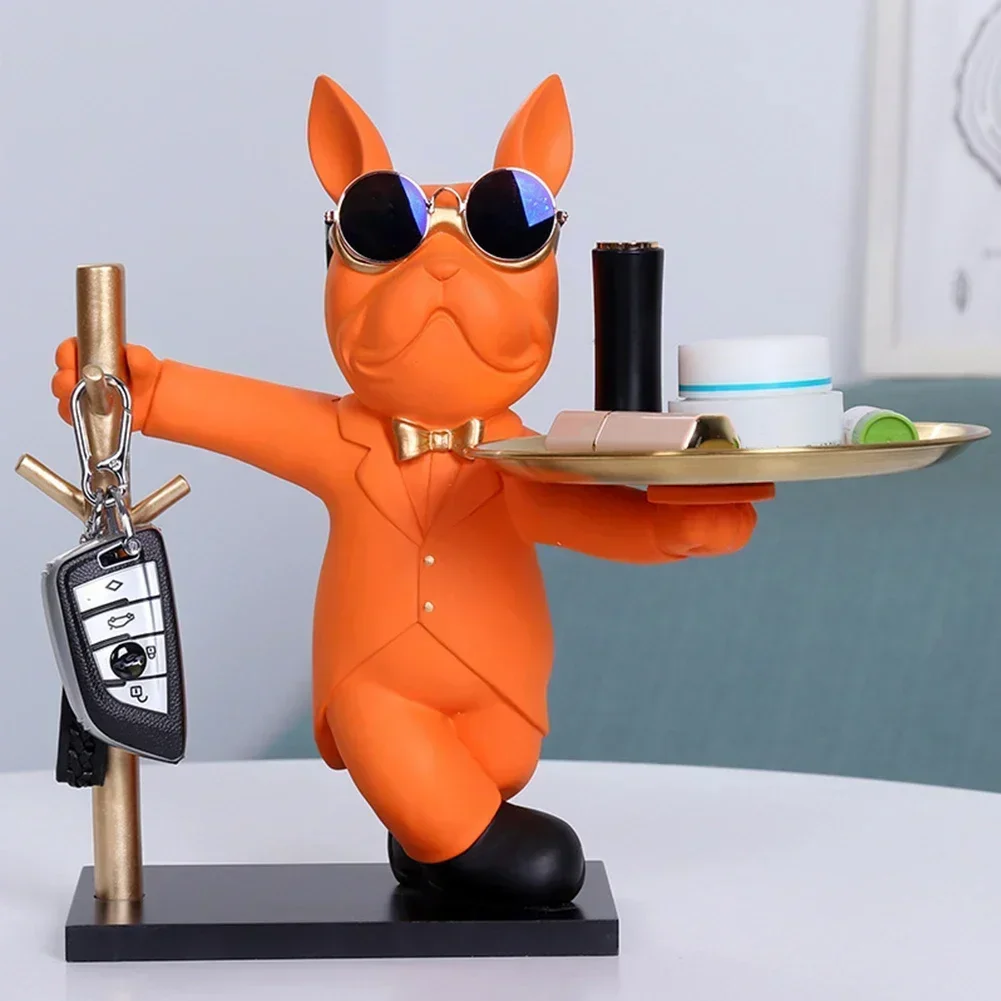 Home furnitureFrench Bulldog Sculpture Dog Statue Decorative Figurine Storage Metal Tray Coin Piggy Bank Entrance Key Snack Hold - Image 4