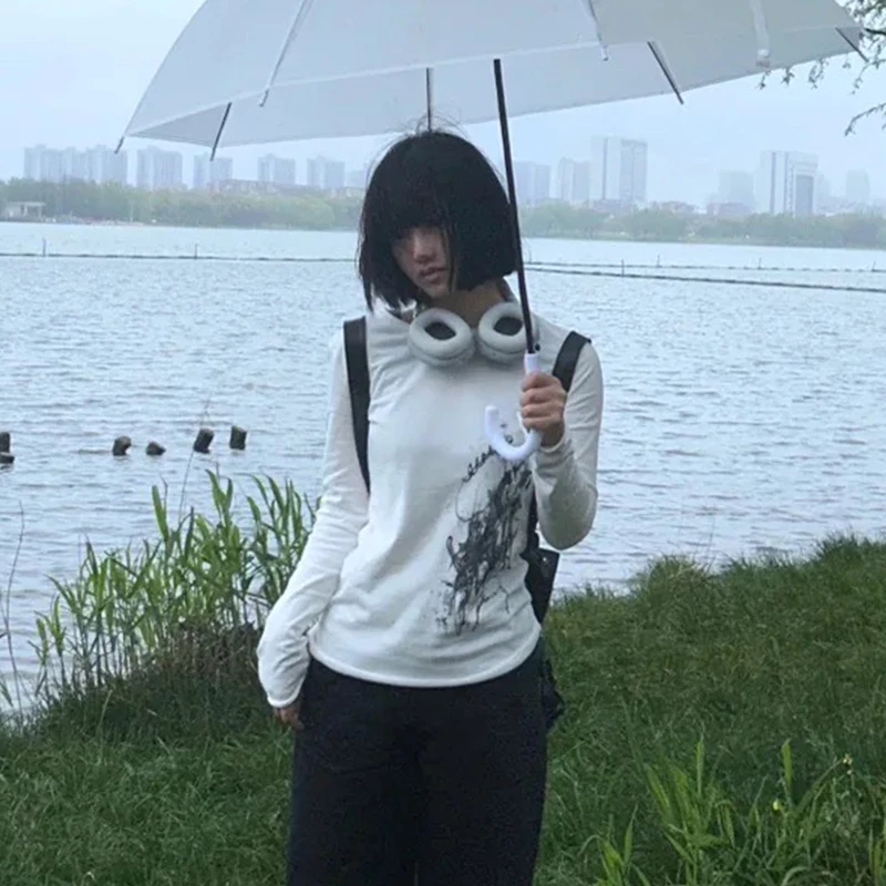 Karrcat trashy y2k tatuagem impressão camiseta grunge estética manga longa camiseta vintage 2000s estilo streetwear americano retro