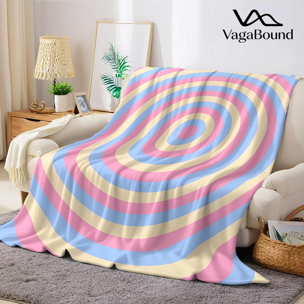 Pastel Concentric Circles Flannel Blanket Soft Cozy Throw Blanket for Bed Sofa Couch Fuzzy Plush Bed Cover