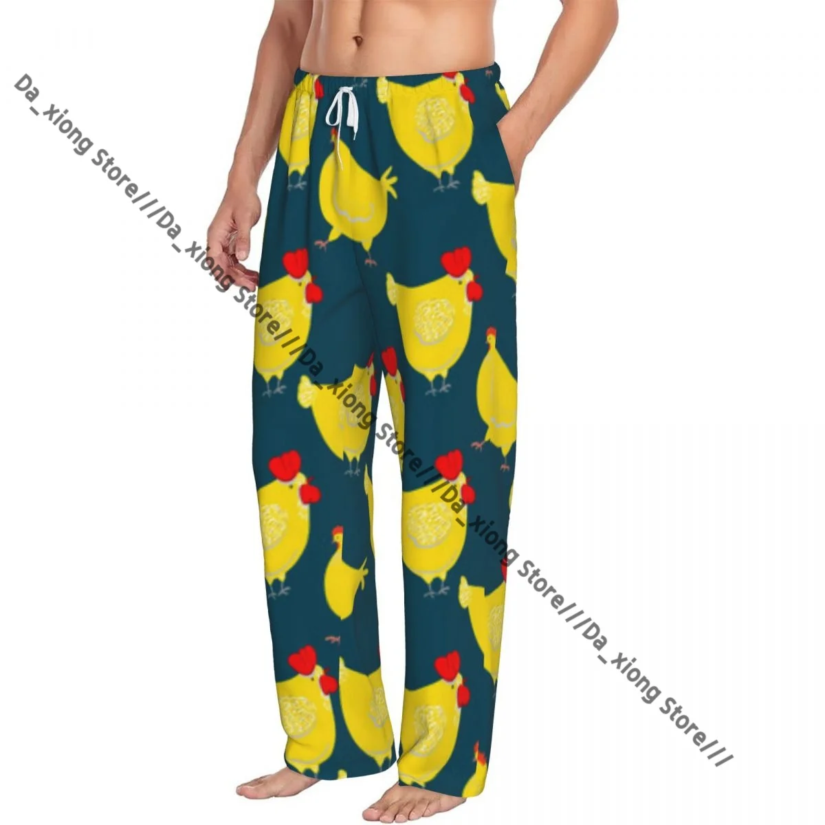 Indumenti da notte da uomo Pantaloni da notte larghi Pigiama Gallina Personaggio dei cartoni animati Gallo Illustrazione Pantaloni lunghi da salotto Abbigliamento casual per la casa