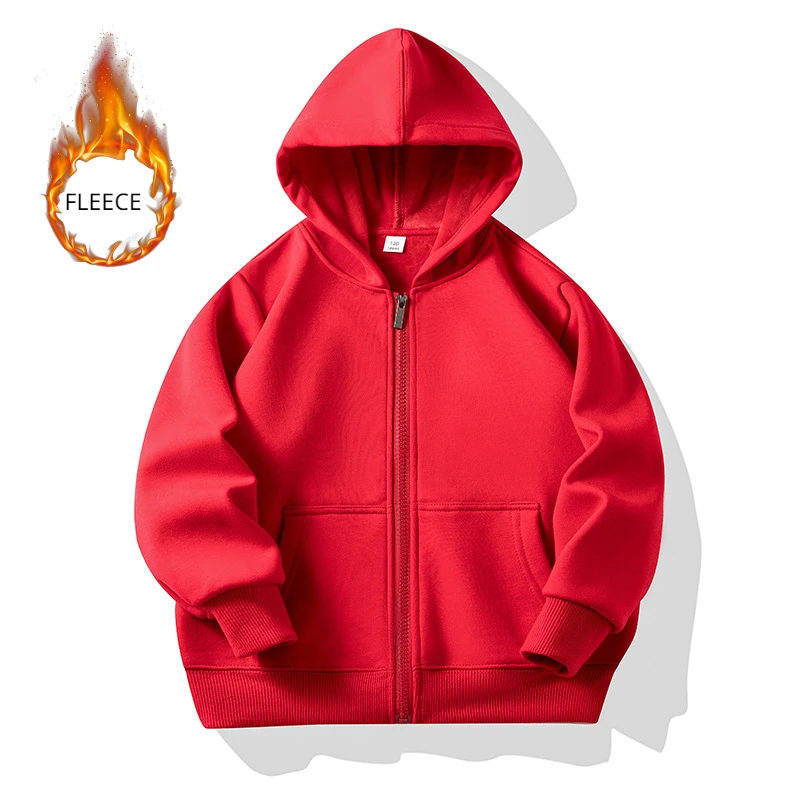 

Autumn Winter Hoodies for Kids Fleece Thick Warm Infants Boys Girls Outerwear Zipper Casual Sportswear School Children Clothes