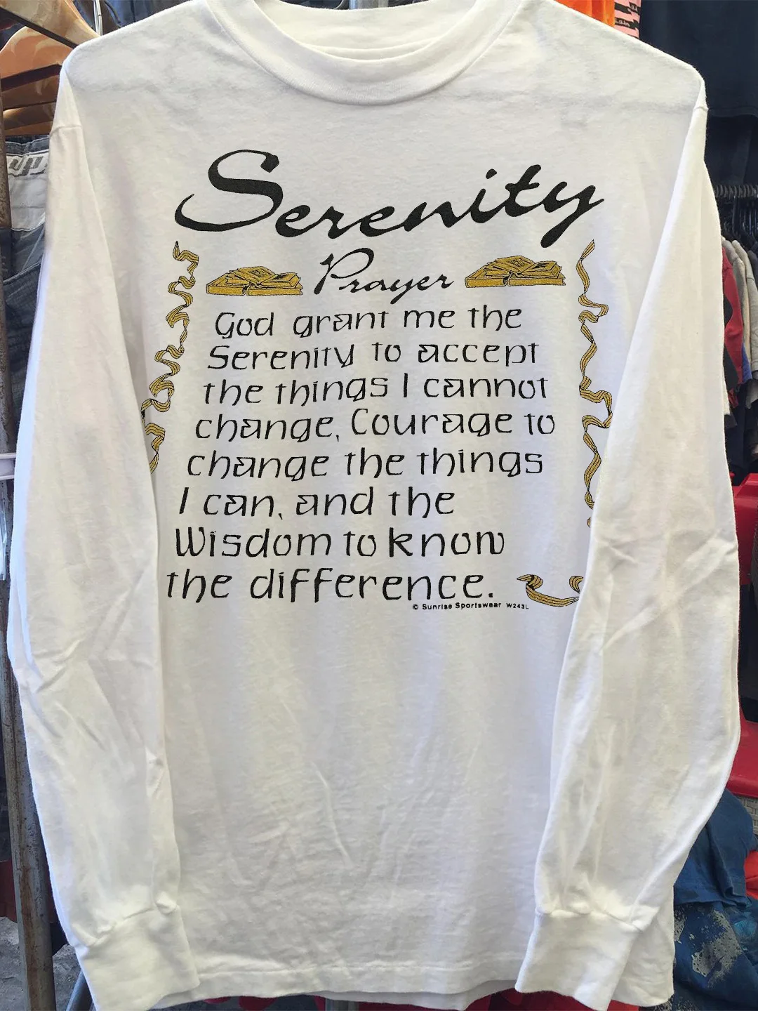 Serenity Prayer American Retro Long Sleeve T-Shirt Cityboy High Street Unisex Top Trendy Pure Cotton round Neck Loose Fit