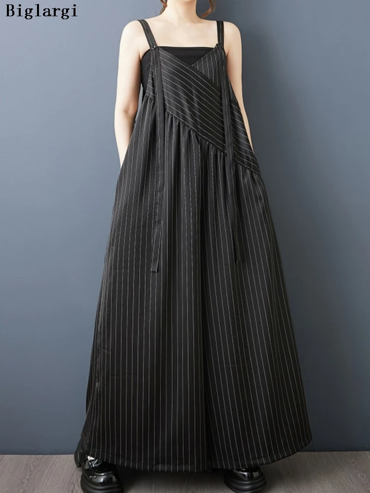 

Oversized Summer Sleeveless Jumpsuit Women Striped Print Fashion Casual Ladies Jumpsuits Loose Wide Leg Woman Jumpsuit