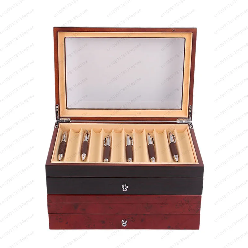 Double-layer 23-digit pen box display box, painted wooden flip cover, pen storage box, simple delivery.
