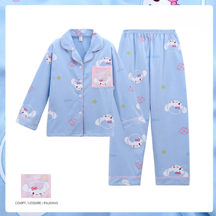 

Sanrio Lovely Girls Pajama Sets Soft Cute Anime Print Loose Comfortable Gal Nightwear Suit Breathable Colorful Housewear