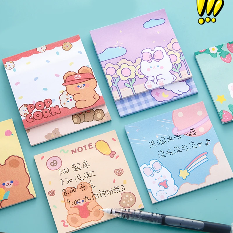 90 Sheets/Pack Cartoon Rabbit Bear Kawaii Animal N Times Memo Pad Sticky Notes Memo Notebook Stationery School Supplies