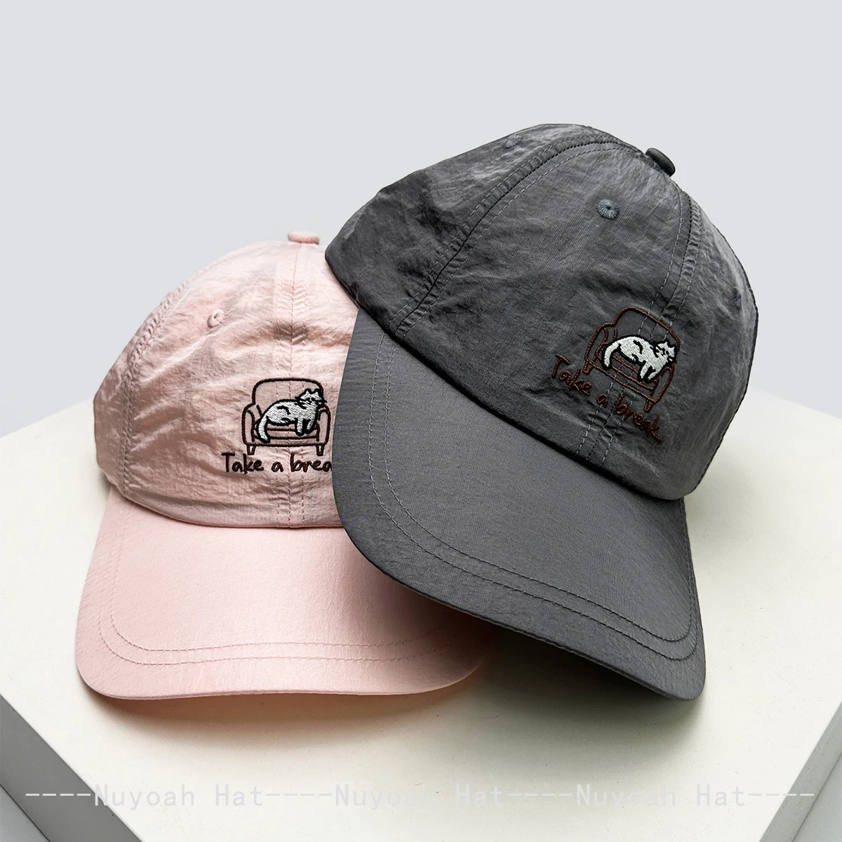 Cartoon Embroidered Cat Letters Baseball Hats Sunshade Simple New Unisex Breathable Quick Drying Versatile Peaked Caps Fashion