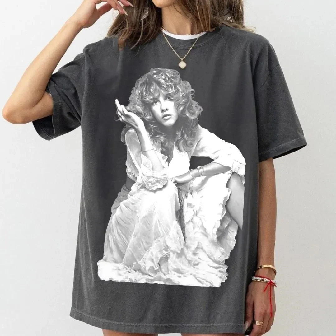 2026 Spring New Women's Vintage Stevie Nicks  T-shirt Pure Cotton and Breathable Short Sleeve Streetwear Oversized Loose Casual