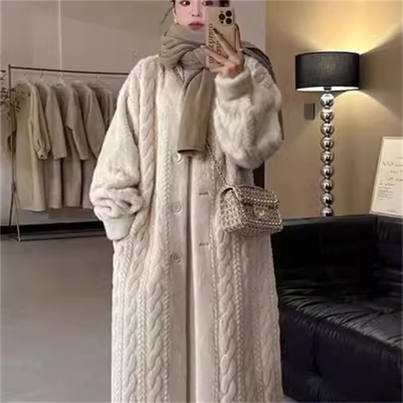 Donne protezione ambientale sciolto imitazione pelliccia cappotto caldo inverno 2024 nuovo cappotto di pelliccia di visone pasta fritta colpi di scena addensare cappotto lungo