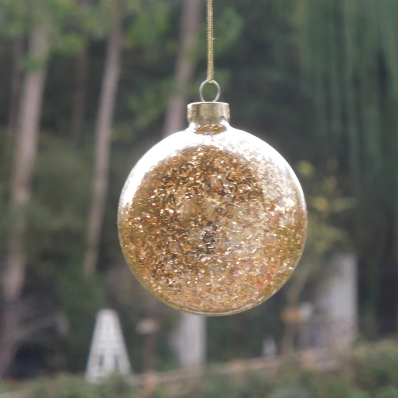 8pcs/pack Diameter=8cm 10cm Inner Gold Chips Transparent Glass Ball Christmas Hanging Globe Decorative Hanger Handmade Pendant