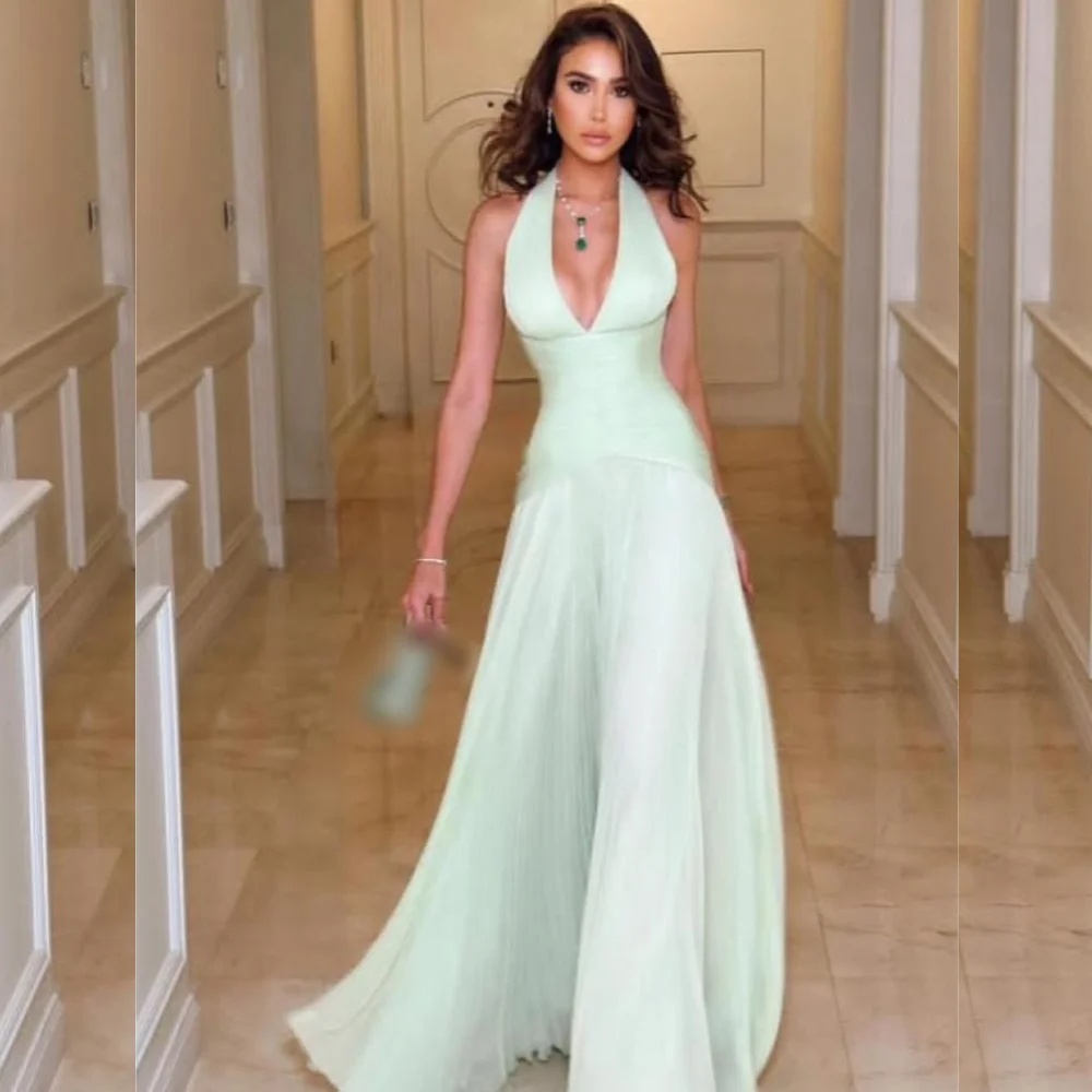 

Customized Modern Style Chiffon Pleat A-line Halter Long Dresses Bespoke Occasion Intricate Matching