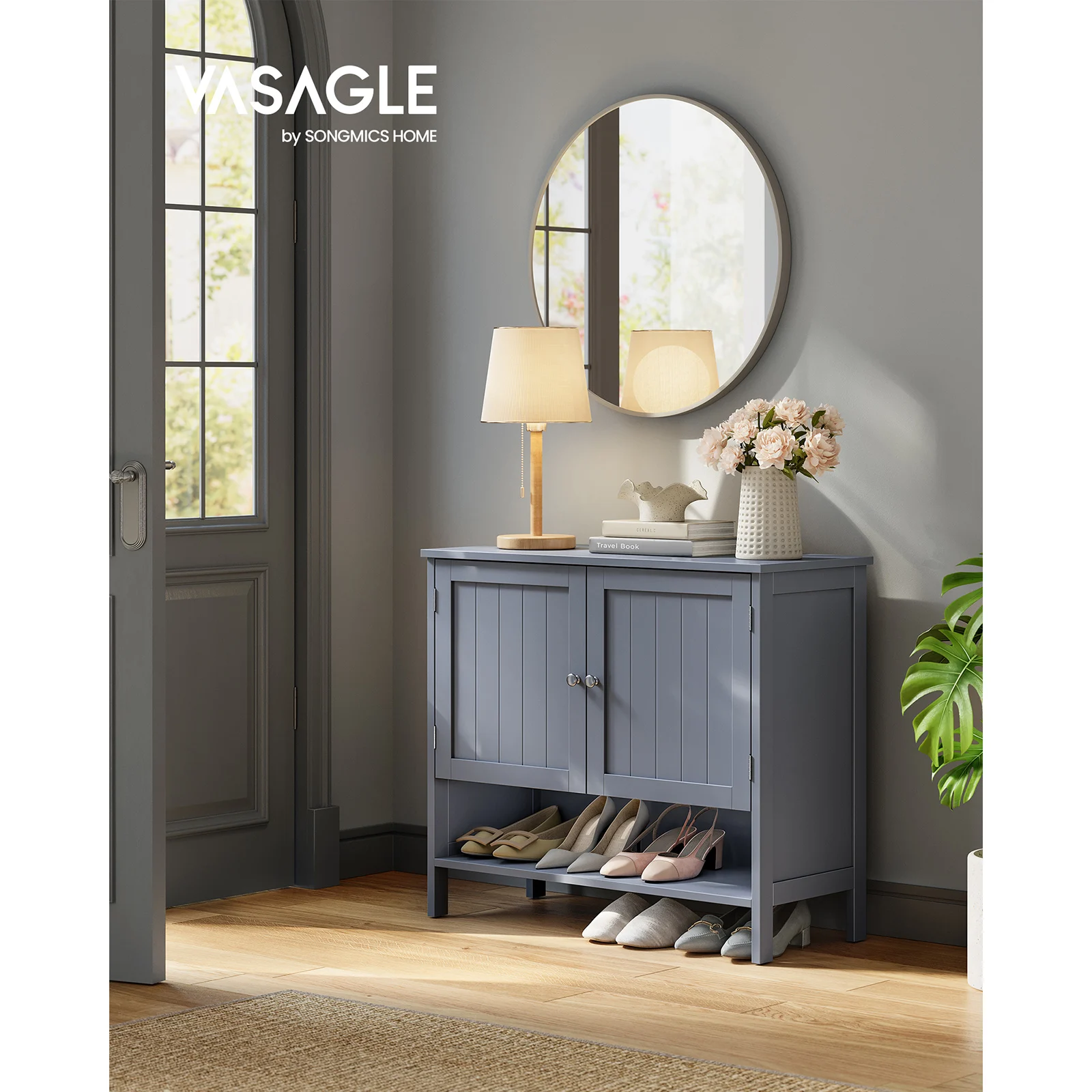 VASAGLE 3-Tier Shoe Cabinet, Organiser, Modern Country Style, Freestanding with Height-Adjustable Shelf, 35x80x70cm, Entryway