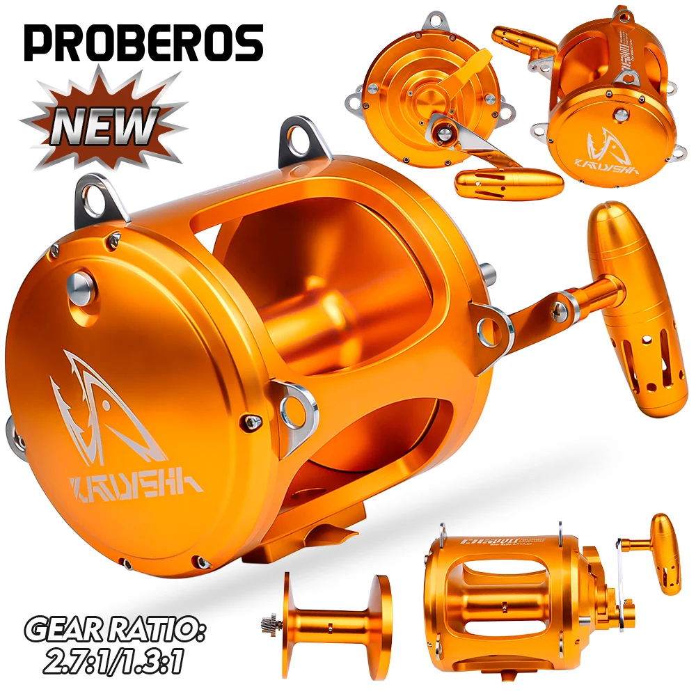 

PROBEROS Aluminum CNC Machined 2-Speed Lever Fishing Reel Big Game Drag Trolling Reel DG30 50 80 Series Sea Boat Jigging Wheel