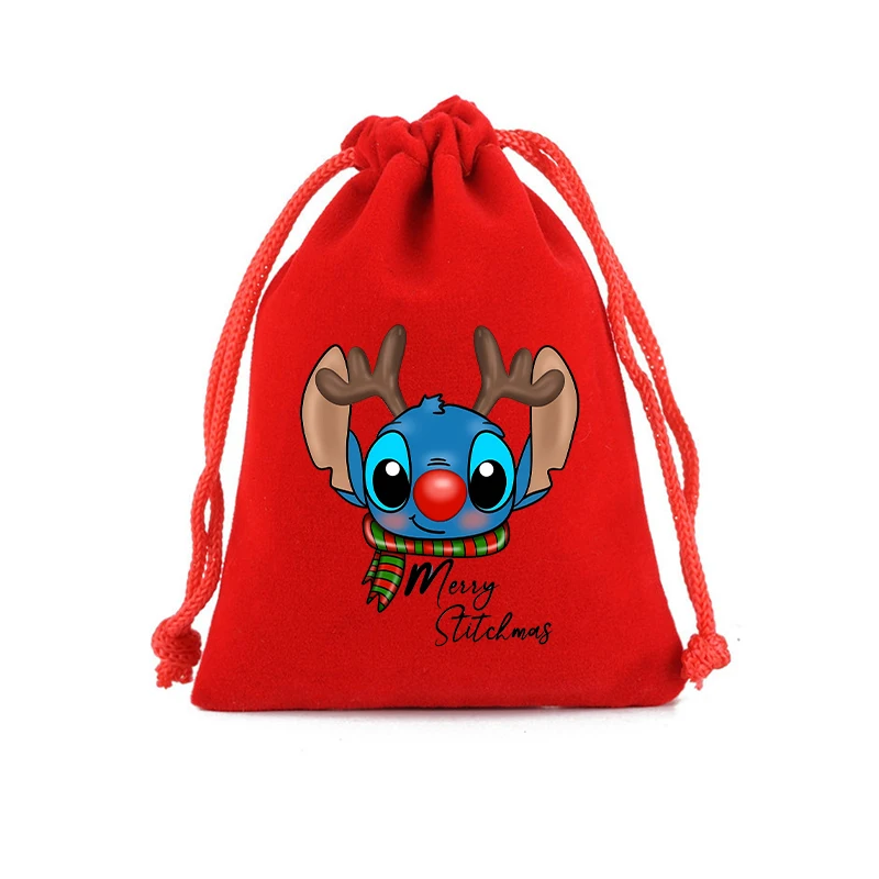 Disney Stitch Christmas Drawstring Bags Anime Cartoon Xmas Tree Pendant Decorative Products New Year Gifts Candy Storage Pouch