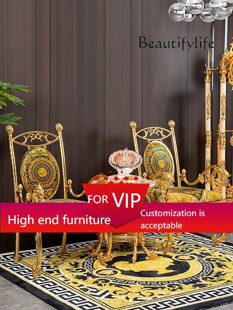 

UP European classical leisure copper tables and chairs, luxury flannel special leisure chairs, marble complete