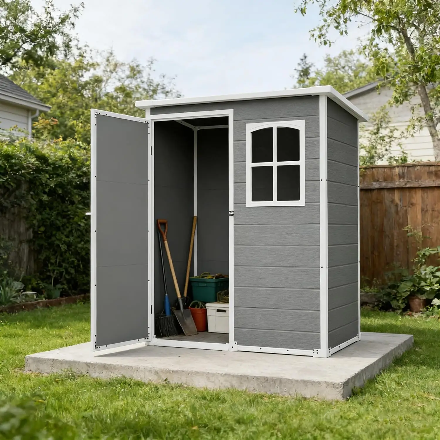 Resin Outdoor Storage Shed Kit Plastic Sheds Perfect to Store Patio Furniture, Garden Tools Bike Accessories, Beach, Customized