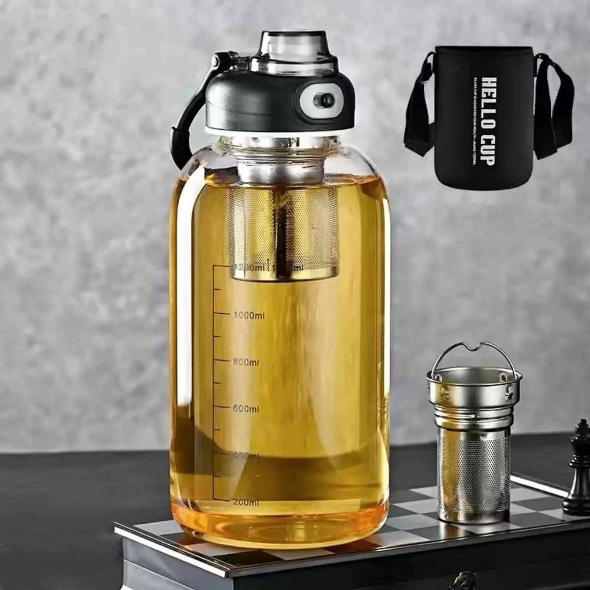 Glass Tea Tumbler with Infuser -  Large Glass Water Bottle with Sleeve & Lock Lid Reusable Sports Water Bottle for Gym Home