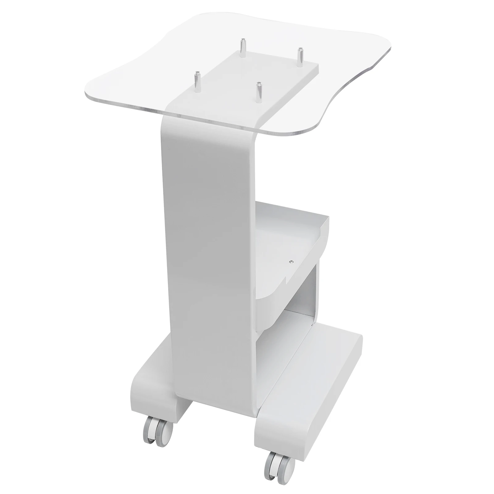 Table d\'équipement mobile avec panneau de verre, panier de rangement blanc, chariot de salon de beauté, chariot de positionnement, cosmétique