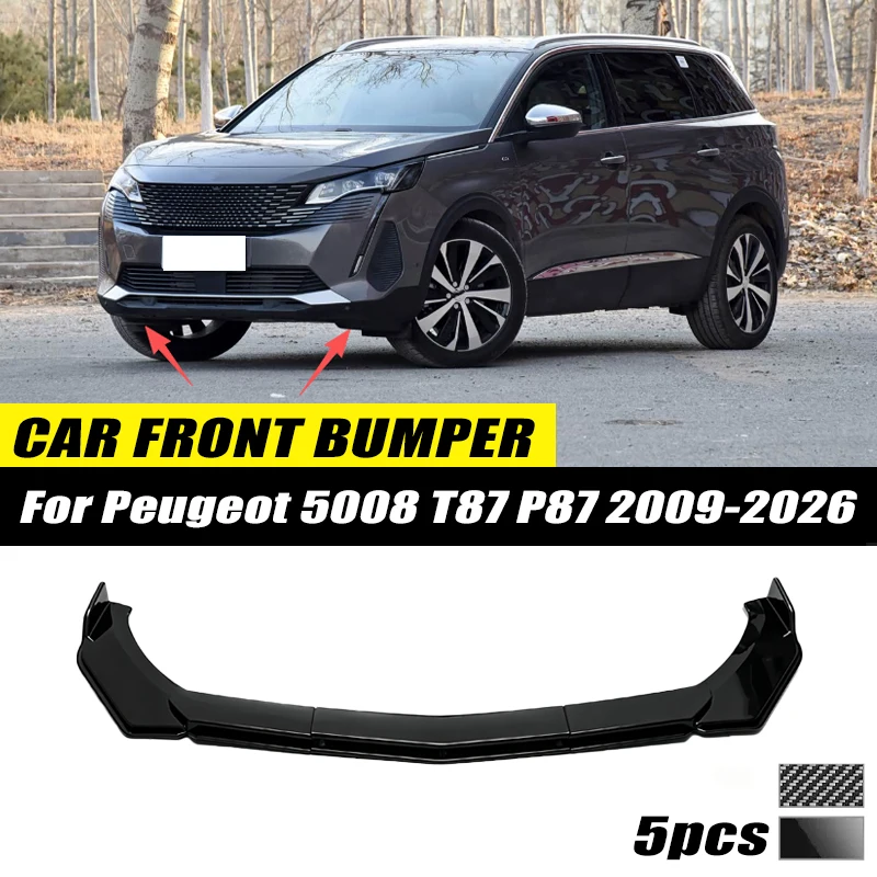 For Peugeot 5008 T87 P87 2009-2026 Front Bumper Lip Front Guard Spoiler High-quality ABS Material Body Kit Front Lip Accessory