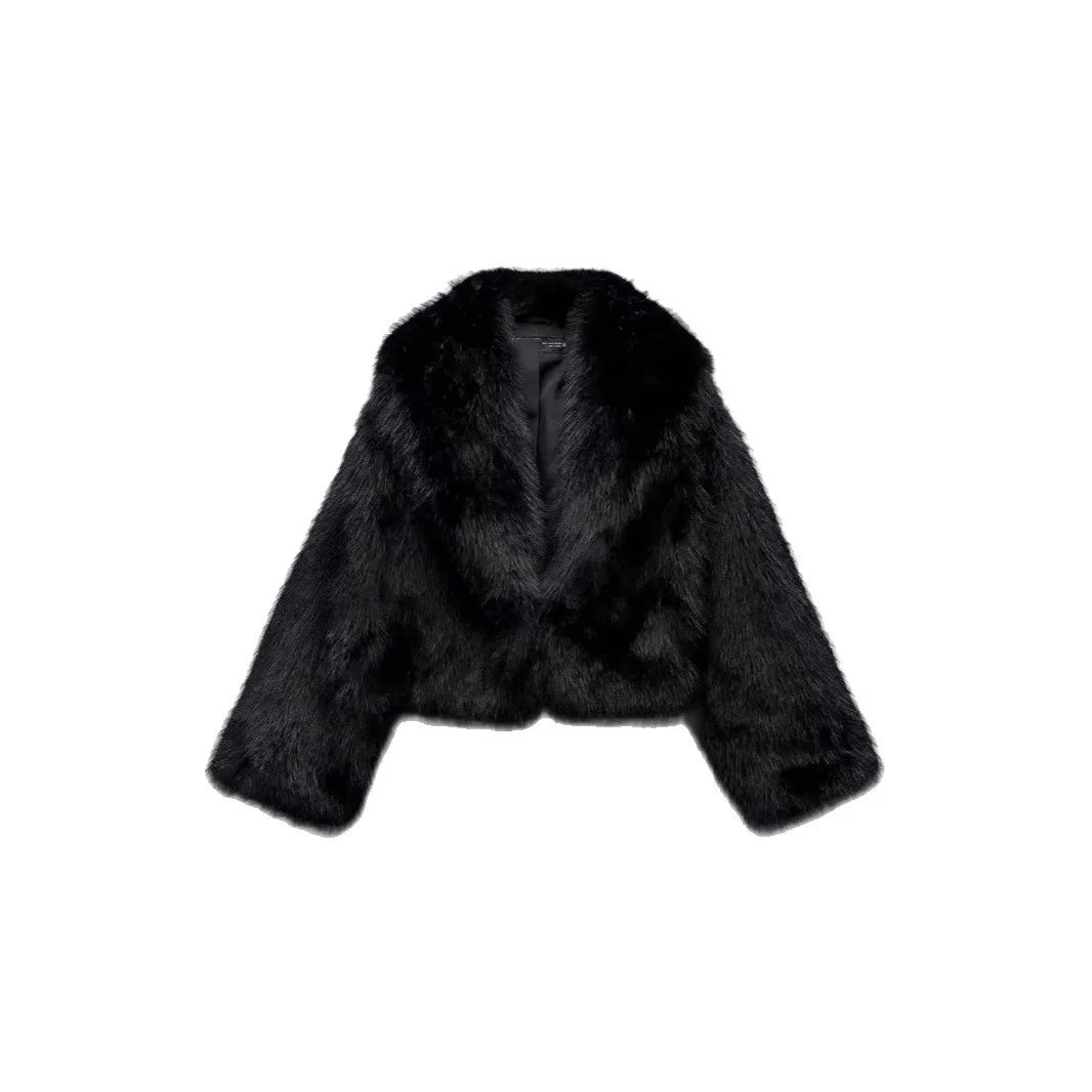 أزياء المرأة الشتاء تقليد الفراء سترة سوداء التلبيب طوق فضفاض سيدة الفراء الاصطناعي أبلى مزاجه الإناث معطف فرو المنك #5