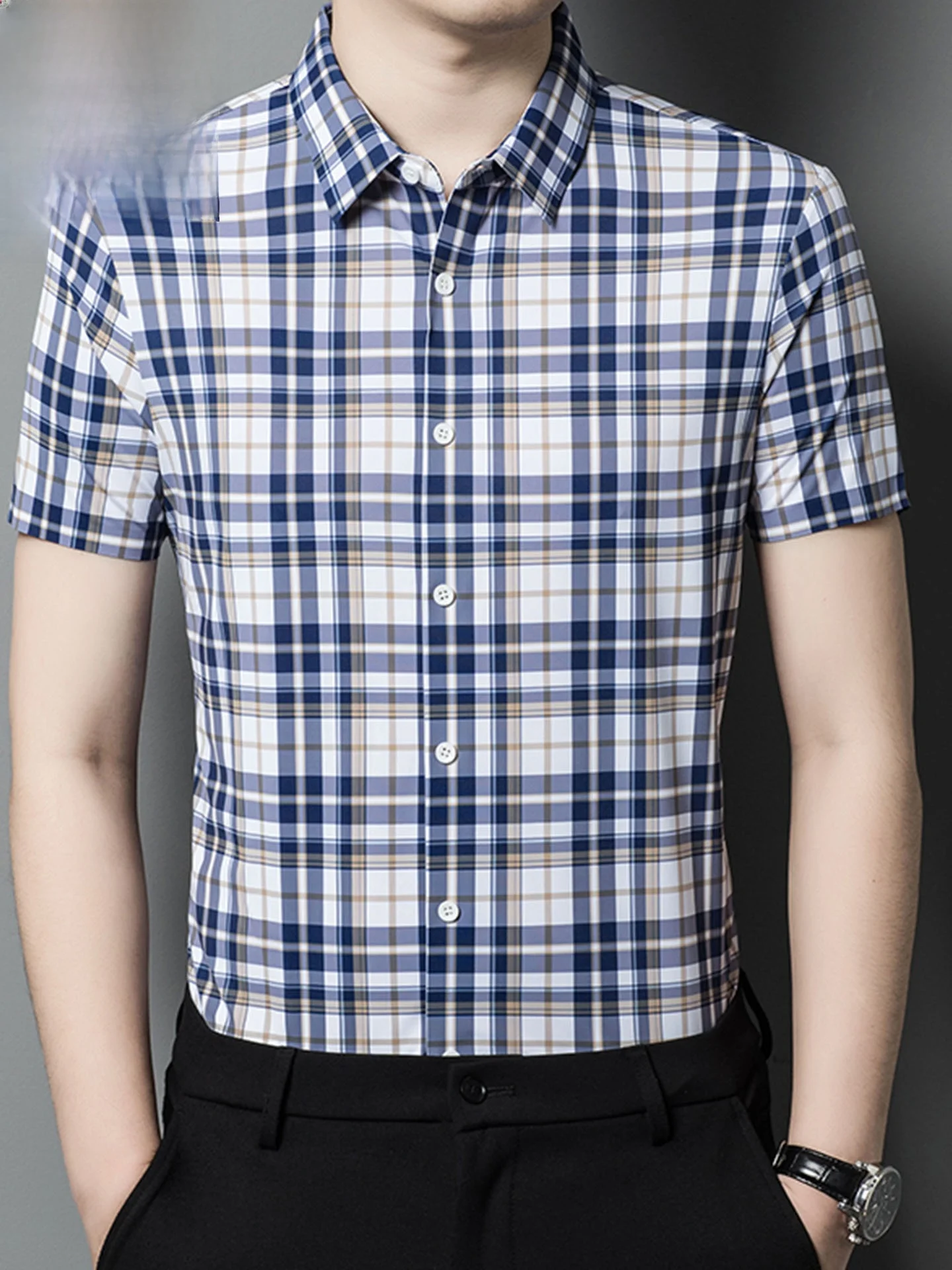 

Ice Silk ort Sve irt Men's Faion Summer New Sle Woodpeer Silk No Ironing Required Dad's Trendy Clothing