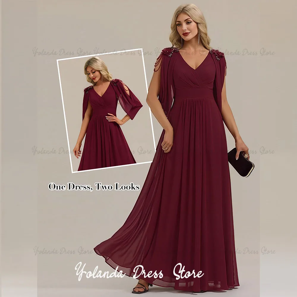 Yolanda Customized Women's V-neck 2026 Sleeveless Ruched A Line Hollow Out Sequin Maxi Mother of Bride Dresses Evening Dress