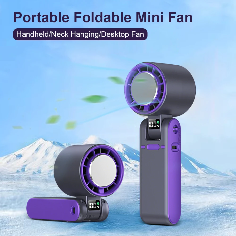 Handheld Mini Fan 3000mAh USB Rechargeable Portable Foldable Desk Fan Small Air Circulation Fan Travel Outdoor Neck Hanging Fan