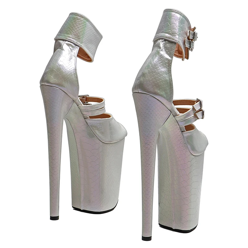 Leecabe 23CM / 9inches Shiny Snake  PU Upper  open toe  fashion  Platform High Heels Sandals Pole Dance shoes