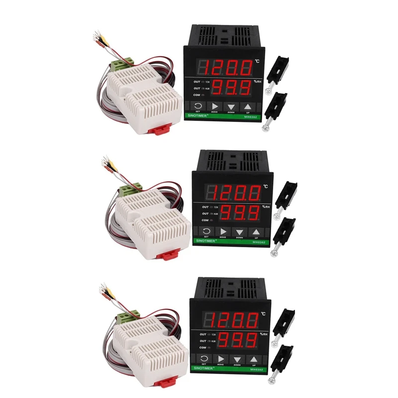 

3X SINOTIMER Temperature Humidity Controller, MH0302 Panel Mounted Digital Temperature And Humidity Controller Sensor