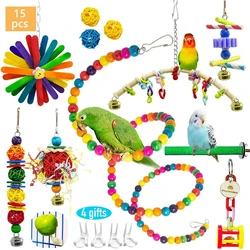 Wooden Bird Cage Toys, Bird Swing, Reliable Chew Bite Bridge, Bead Shape, Parrot Toys, 15 Pcs