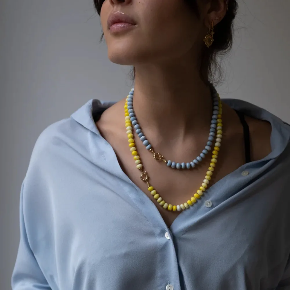 Yori Trendy Dopamine Gradient Cracked Glass DIY Sailor Clasp Necklace Fashion Waterproof Jewelry Wholesale Gift