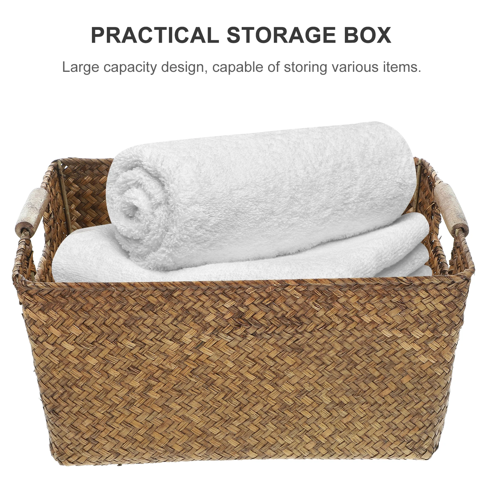 

Seagrass Woven Basket Rectangular Desktop Storage Organizer With Handle Household Sundry Storage Box Multi-Functional Woven