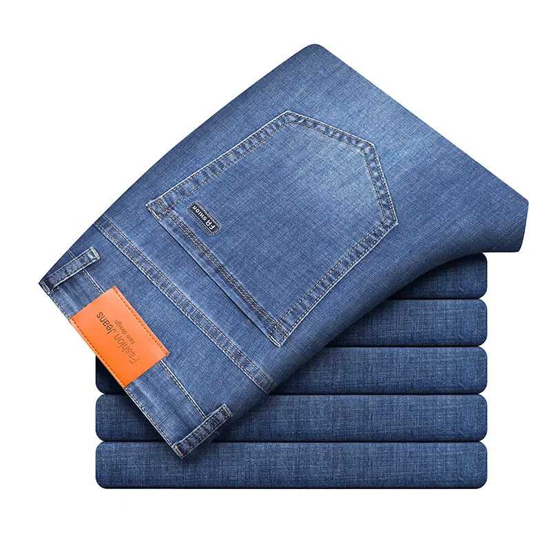 Jeans d'été minces pour hommes, droits, d'âge moyen, affaires, décontracté, tout match, bureau, tenue de soirée classique, fjadt