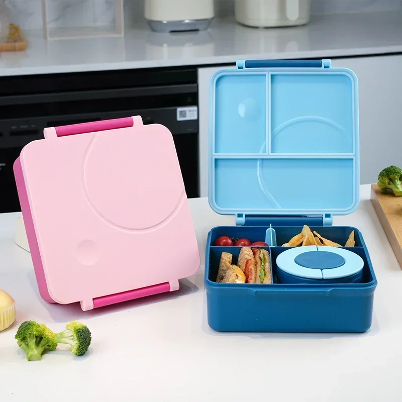 Four-Grid Lunch Box with Stainless Steel Soup Bowl for Teenagers and Workers Portable Divided Microwave Oven Bento Box At School