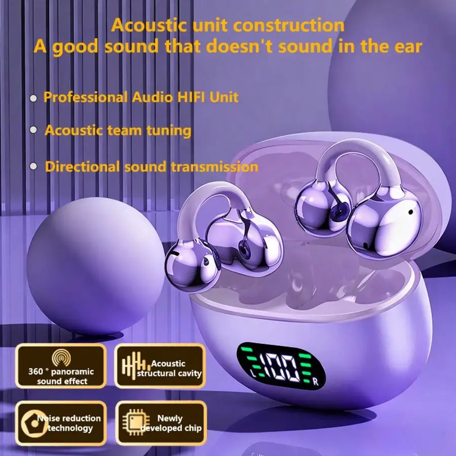 New Senyang 2026 New Style True Wireless Clip-On Sports Bluetooth 6.0 Headset Music Hanging Bluetooth Earpods Video Comfortable TWS HIFI Dolby Bass Stereo HD Calling Earphones Adapted For Android For Iphone Cellphone Gaming Earpieces Couples Business Smar