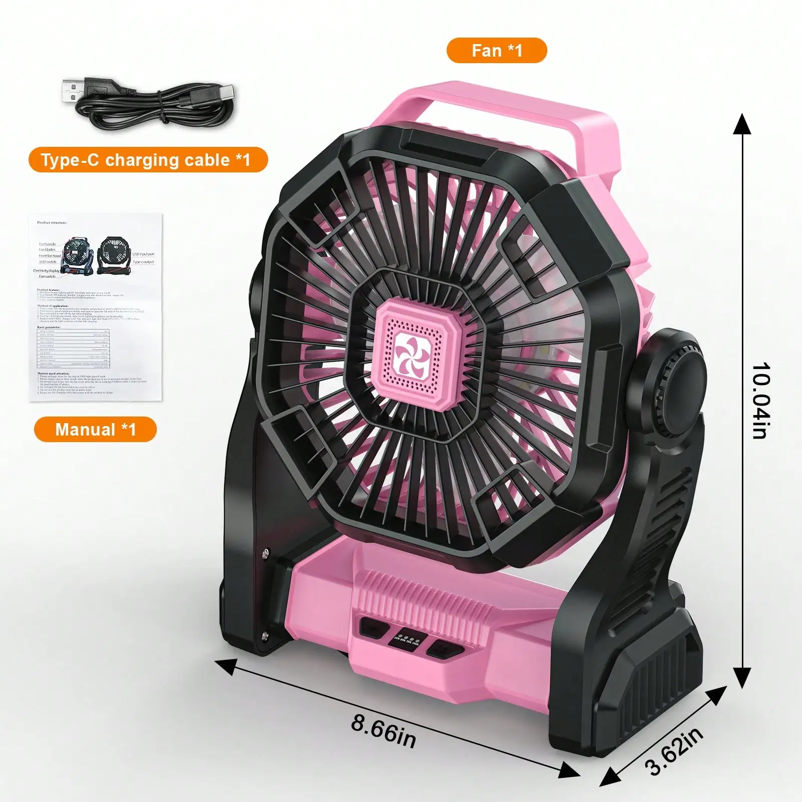 MystyMyth Cold Air Battery Powered Fan With LED Lantern, Dual Motor Camping Fan, 4-Speed Adjustable Desktop Fan With Hook, Portable Outdoor Fan, Suitable For Tents, Power Outages, And Construction Sites SE25090491331941607