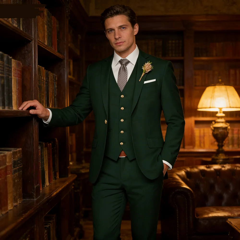 

Мужские свадебные костюмы из трех предметов, формальный смокинг жениха, выпускной вечер, мужской модный комплект одежды с пиковыми лацканами, куртка, брюки, жилет