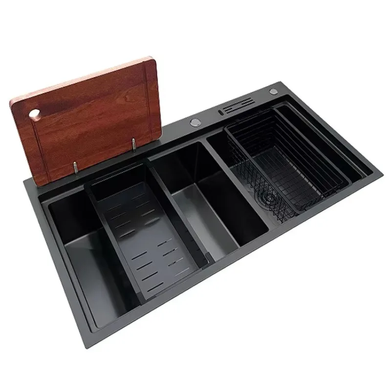 STLF 304 Stainless Steel Square Multifunctional Kitchen Sink Under Counter Installation Waterfall Design Brushed