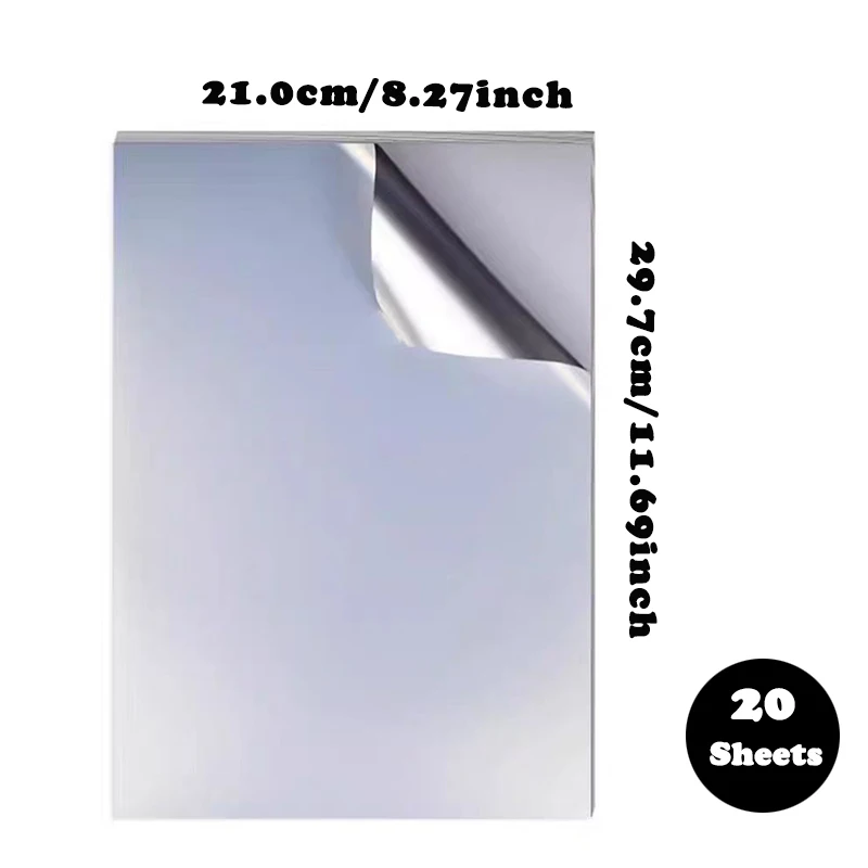 20sheets A4 Matte Silver Adhesive Paper Waterproof Tear Resistant Strong Adhesive Inkjet Laser Printing Capability Sticker