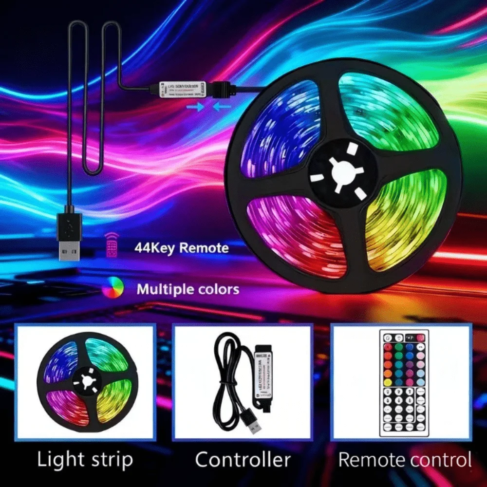 5V LED DIY Strip Light, RGB for Various Scenes with Double-Sided Adhesive Tape Easy Installation - Ambient Bedroom
