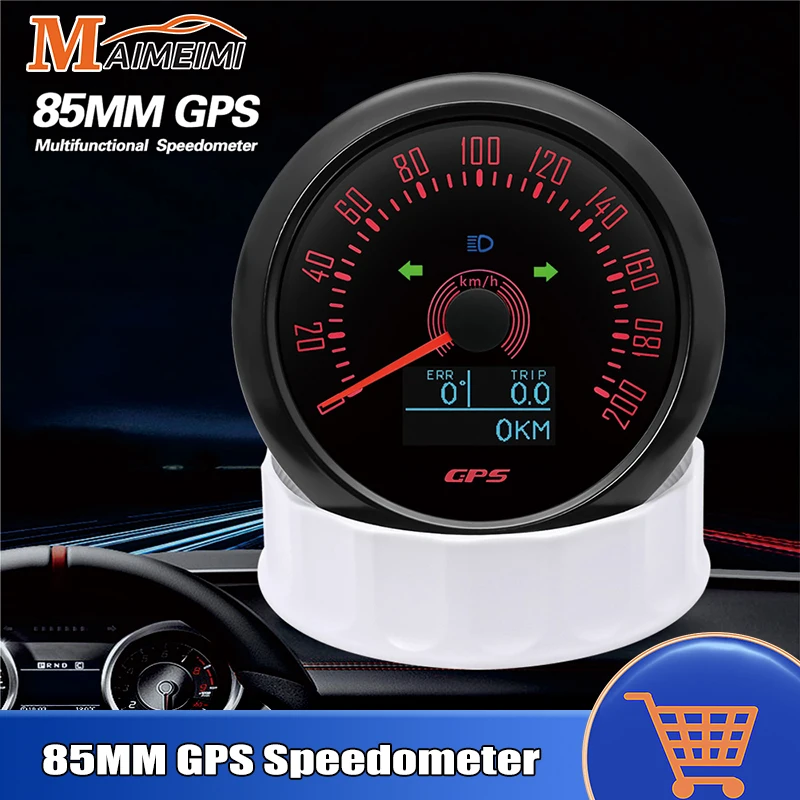 0-160MPH 0-200KMH 85MM GPS Speedometer With GPS Antenna 7 Light Digital LED Odometer Auto Gauge for 12V 24V Car Boat Marine