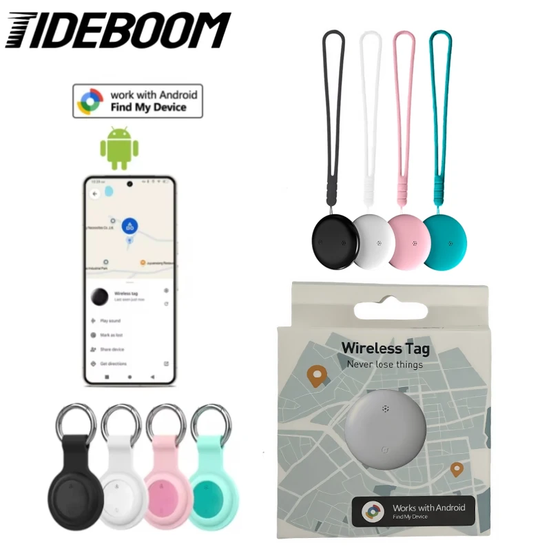 

Tideboom Smart Tracker Global Positioning Works with Android Google Find My Device airtag for Kids Elderly Pet Car Tracking