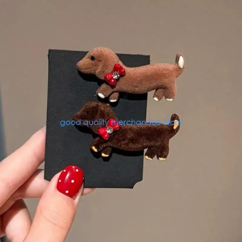 

Y5JD детская заколка из флока для собак, 2 шт., заколки для женщин и подростков, нежная заколка для волос, повседневный наряд,