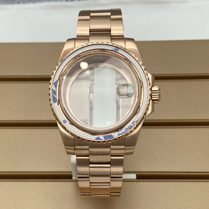 Cassa per orologio in acciaio inossidabile 40mm in oro rosa cinturino da 20mm zaffiro per Seiko Nh35 Nh36 Nh34Nh38 Miyota8215 Eta2824 quadrante 28,5 mm sub gmt