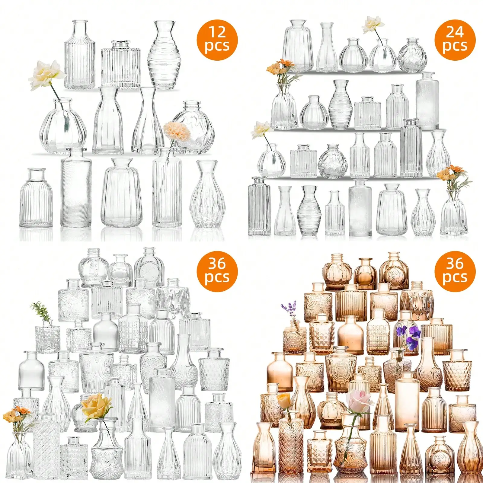 Wedding Supply Rentals - ชุดแจกันแก้วขนาดเล็ก 18/36 ชิ้น, แจกันดอกไม้ขนาดเล็กสำหรับตกแต่งโต๊ะกลาง, ของตกแต่งบ้านสไตล์วินเทจแบบเรียบง่าย, อุปกรณ์สำหรับงานแต่งงาน,