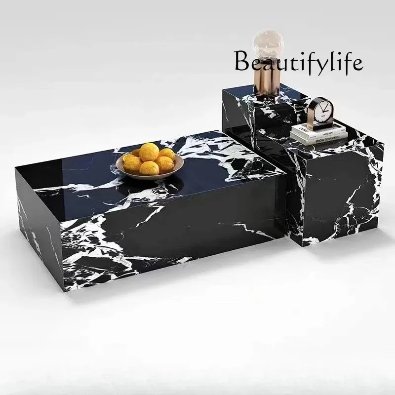 Marble coffee table living room household small apartment modern simple rock slab rectangular small coffee table