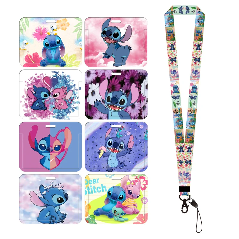 Cartoon Stitch Horizontal Card Holder Lanyard Work Name Tag case Bus Card Holders for Kids Sliding Cover Men women Badge holder