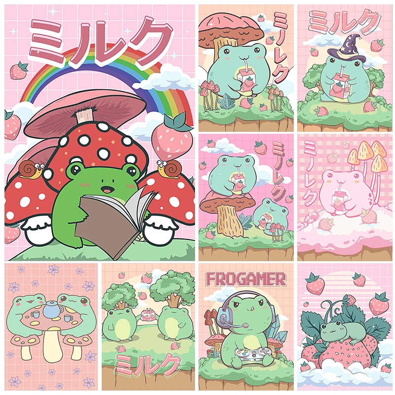 5D DIY Diamond Painting Cute Frog Mushroom Diamond Embroidery Painting Full Round Diamond Mosaic DIY Home Decor Gift